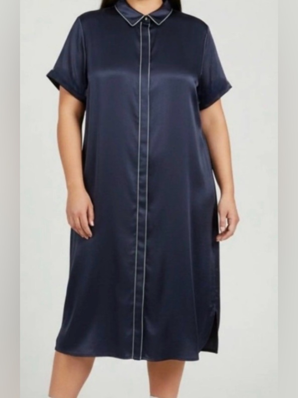 Wildfang The Empower Satin Midi Dress - Navy Satin with Mint Trim - NWT - Sz XL